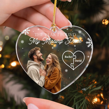 The Year I Found My Missing Piece Couples - Personalized Heart Shape Acrylic Photo Ornament