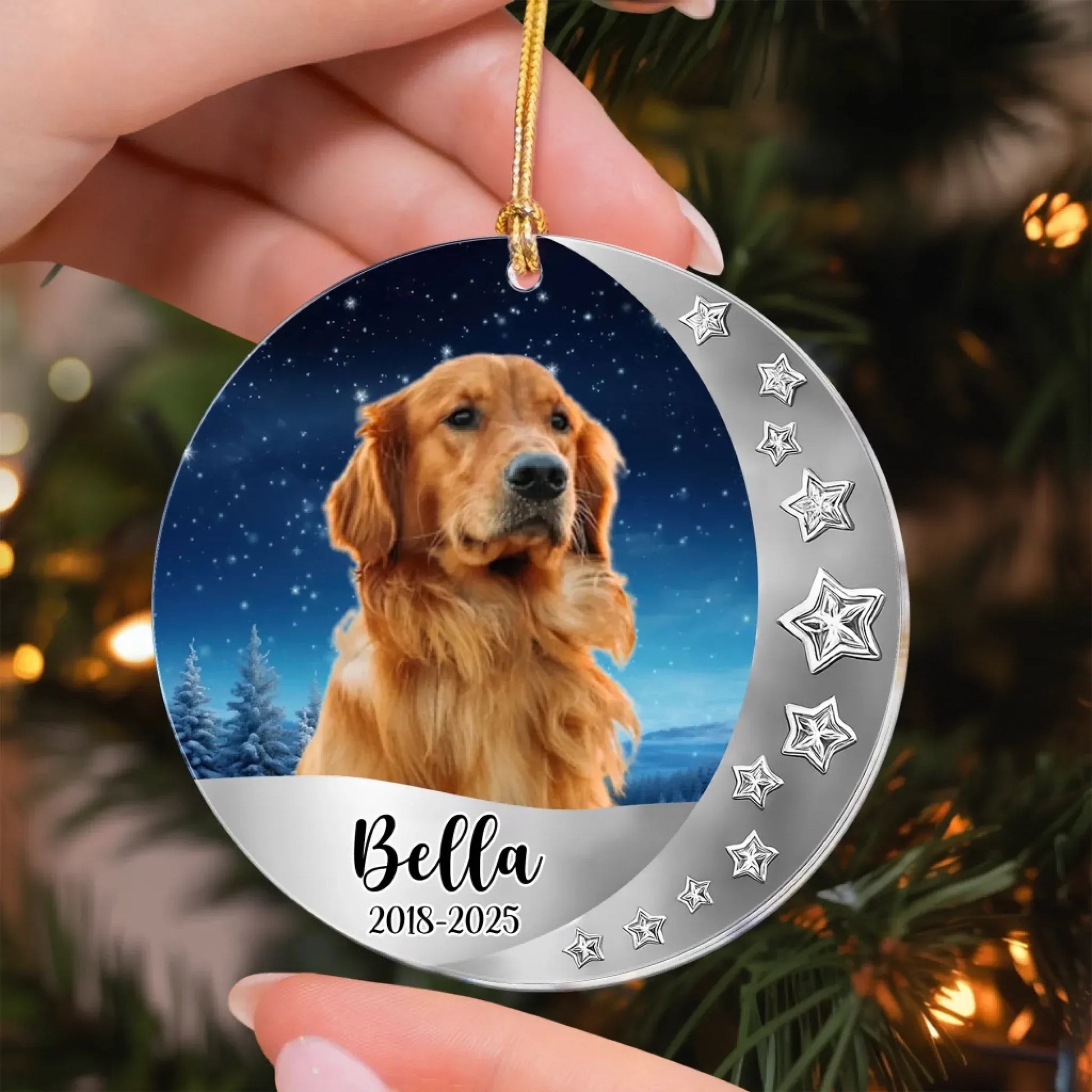 Dog Sit On The Moon - Rememberance Dog Gift - Personalized Acrylic Dog Photo Ornament