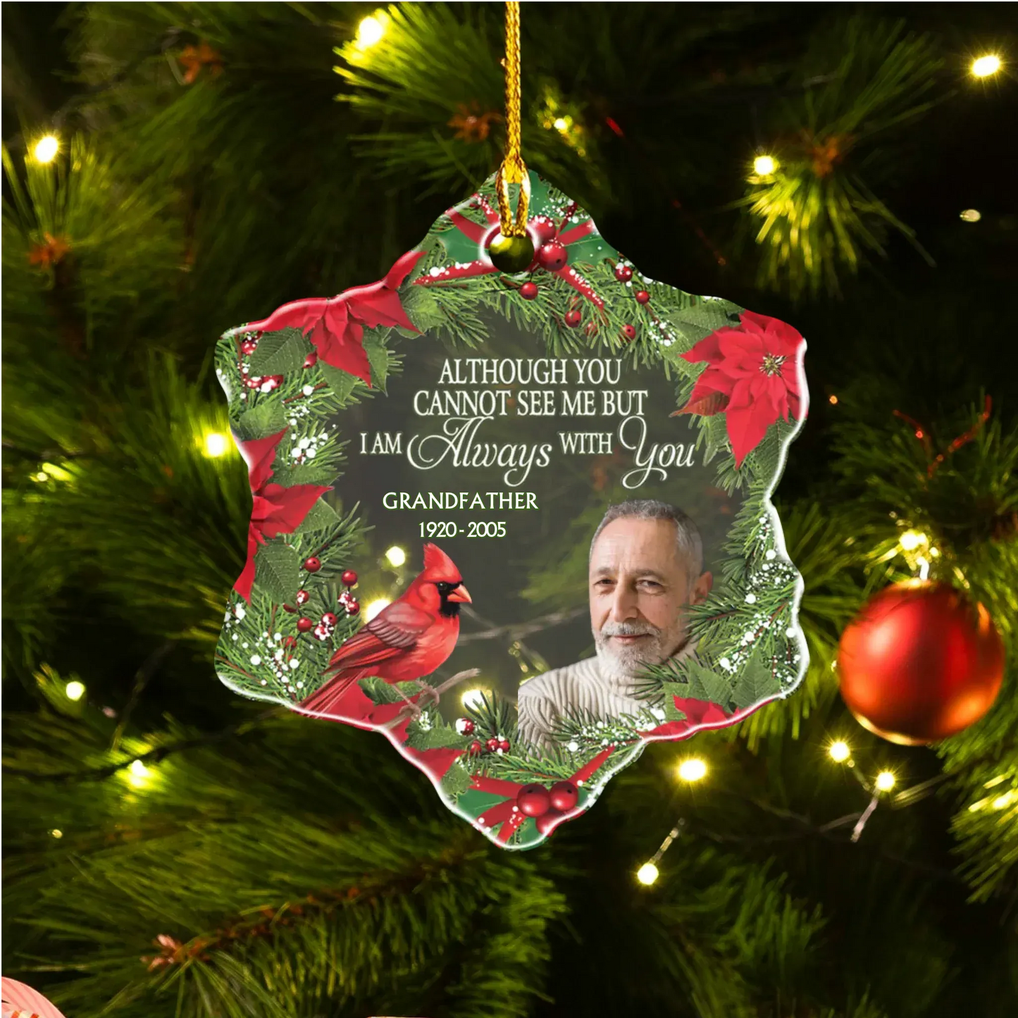 Ornament Acrylic DMT / Glass / 3.5in / 8.9cm I Am Always With You - Personalized Memorial Photo Acrylic Ornament