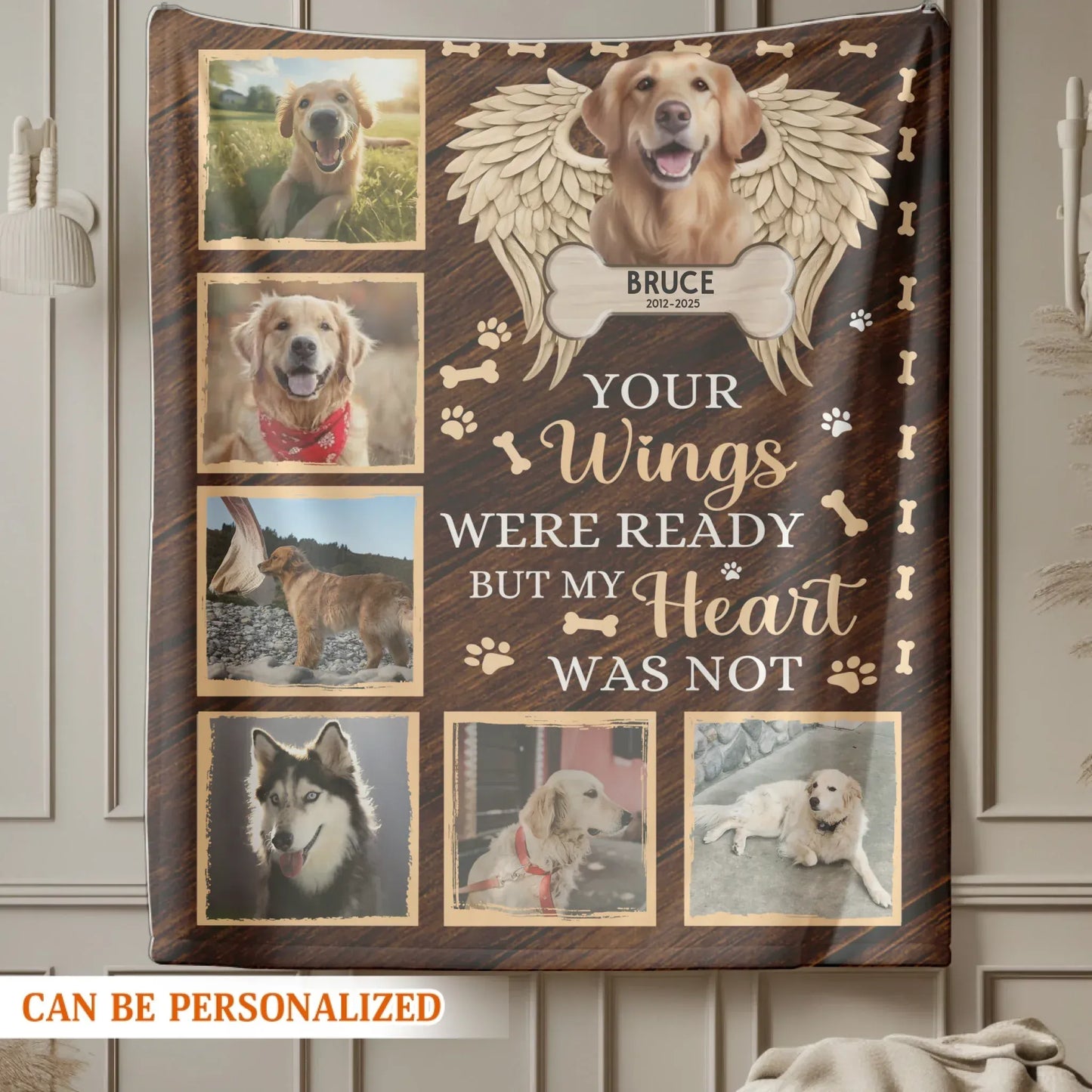 Personalized Blankets Your Wings Were Ready But My Heart Was Not - Personalized Angel Dog Memorial Photo Custom Blanket
