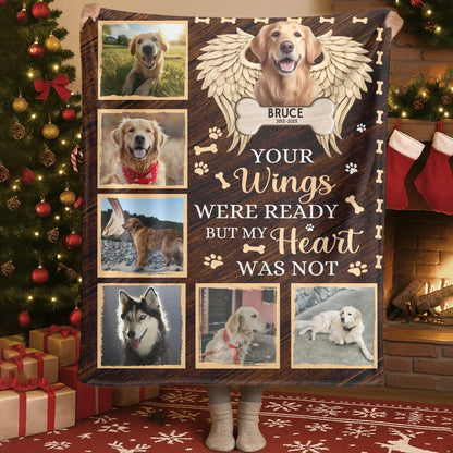 Personalized Blankets Blanket Custom KNT / White / 30x40in / 76x101cm Your Wings Were Ready But My Heart Was Not - Personalized Angel Dog Memorial Photo Custom Blanket