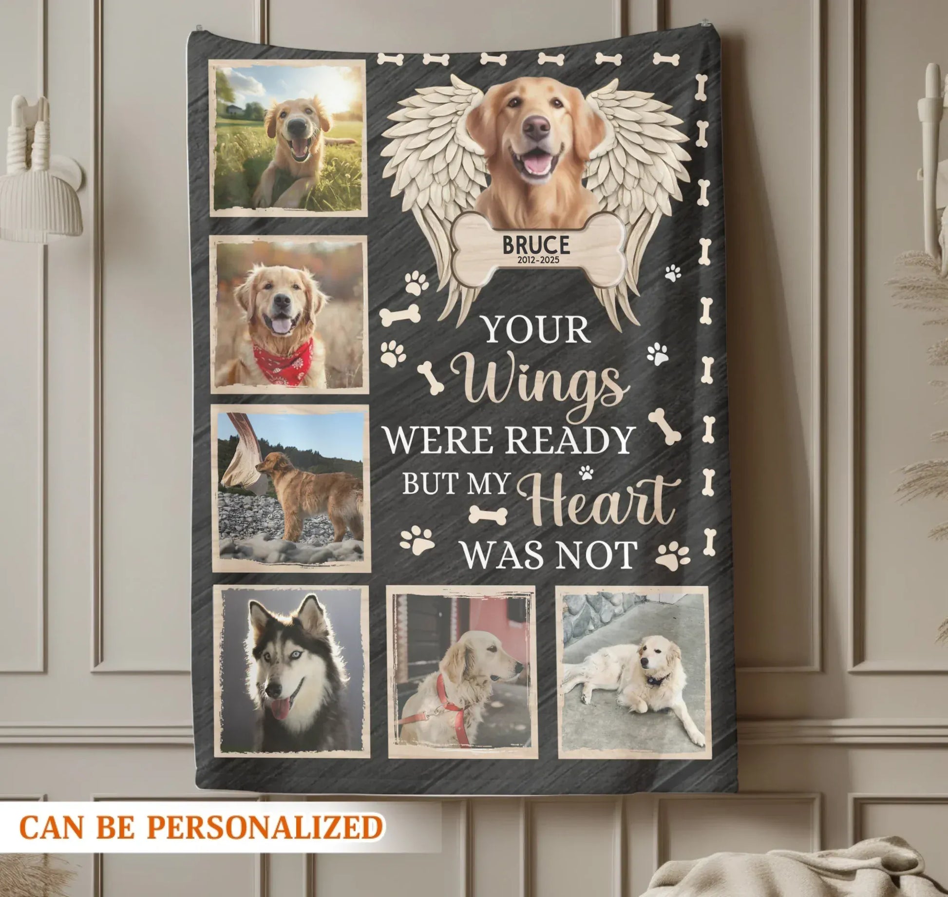 Personalized Blankets Your Wings Were Ready But My Heart Was Not - Personalized Angel Dog Memorial Photo Custom Blanket