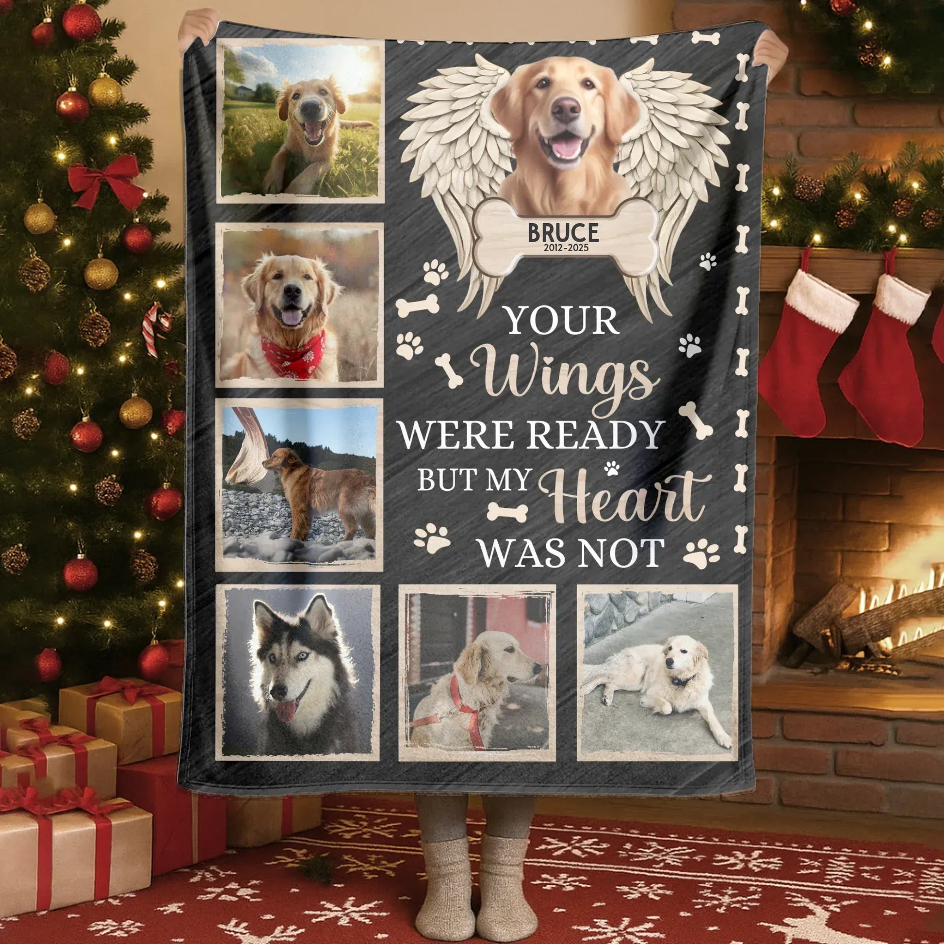 Personalized Blankets Your Wings Were Ready But My Heart Was Not - Personalized Angel Dog Memorial Photo Custom Blanket