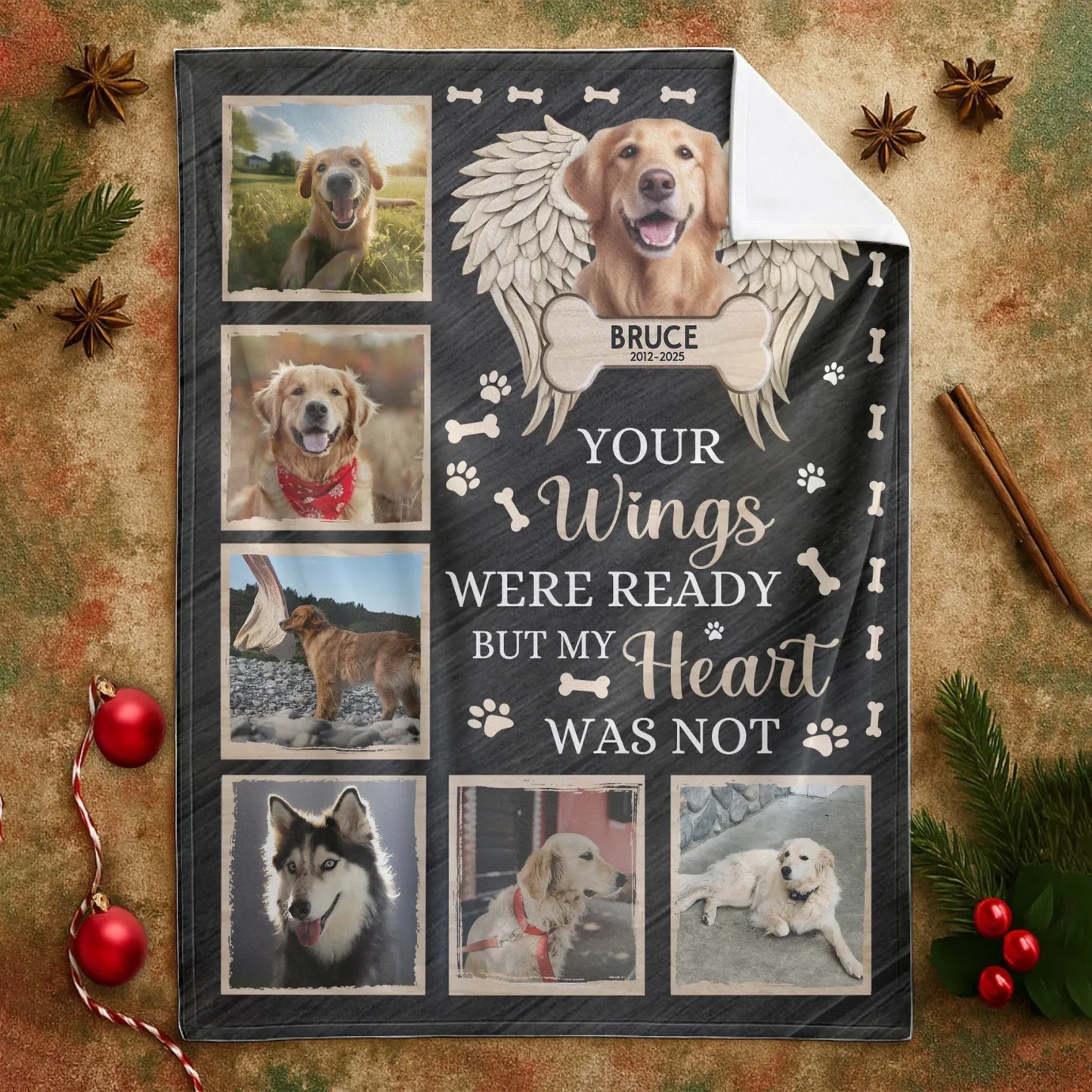 Personalized Blankets Your Wings Were Ready But My Heart Was Not - Personalized Angel Dog Memorial Photo Custom Blanket