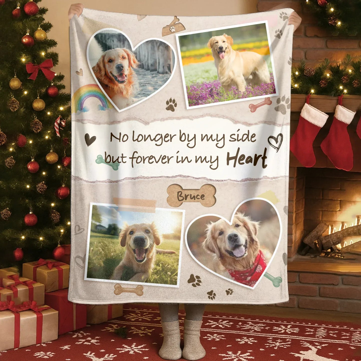 Personalized Blankets Forever In My Heart – Personalized Dog Memorial Photo Scrapbook Custom Blanket