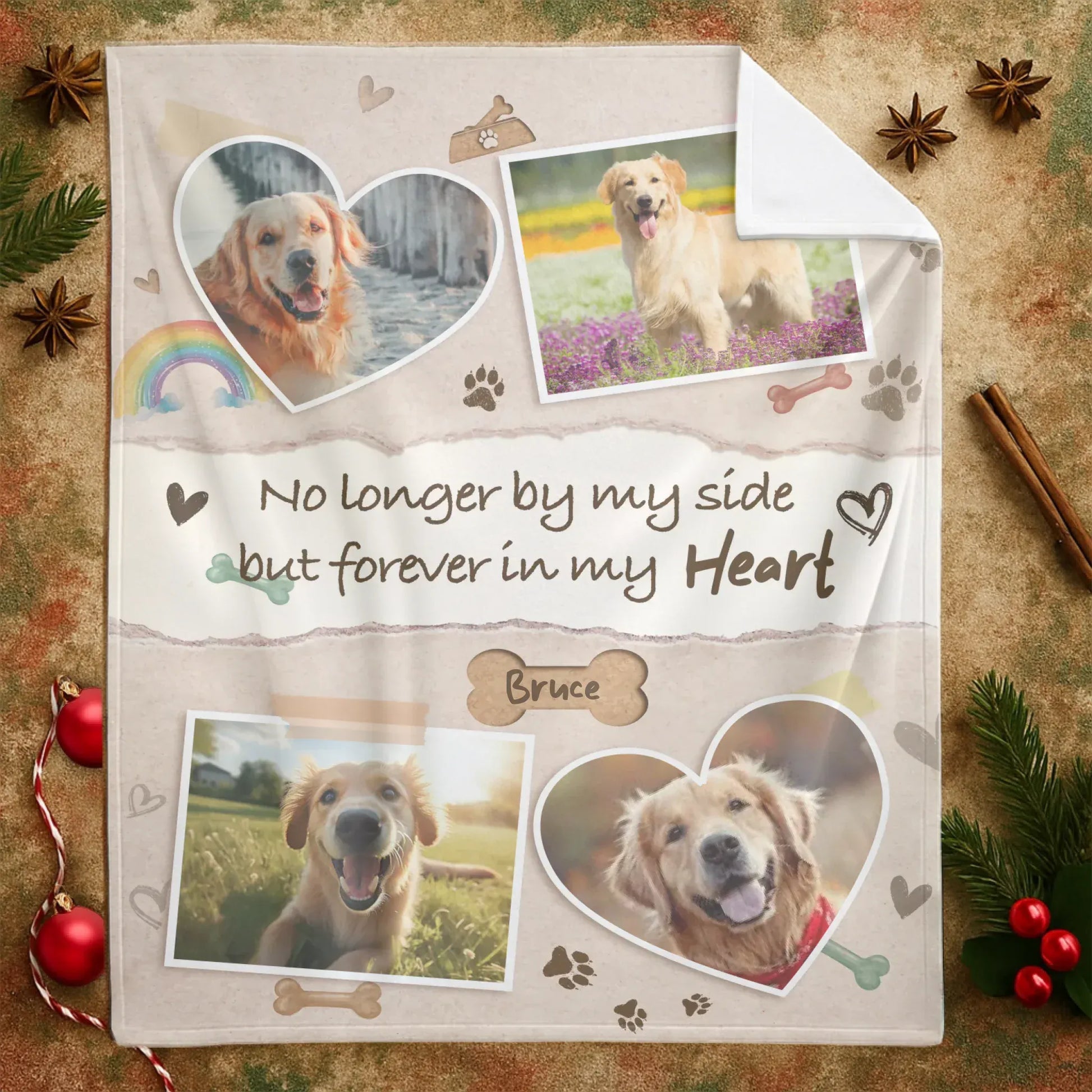 Personalized Blankets Forever In My Heart – Personalized Dog Memorial Photo Scrapbook Custom Blanket