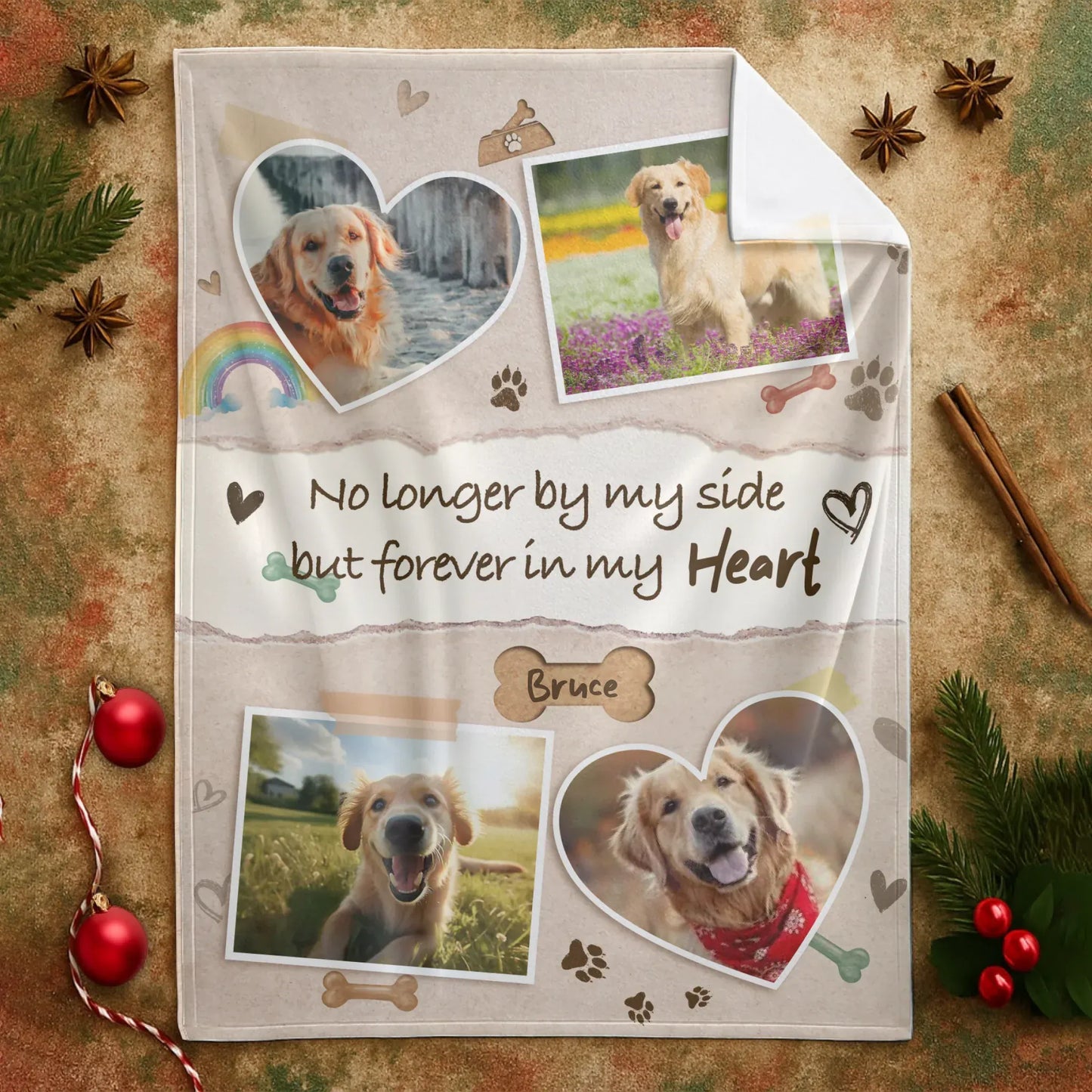 Personalized Blankets Forever In My Heart – Personalized Dog Memorial Photo Scrapbook Custom Blanket
