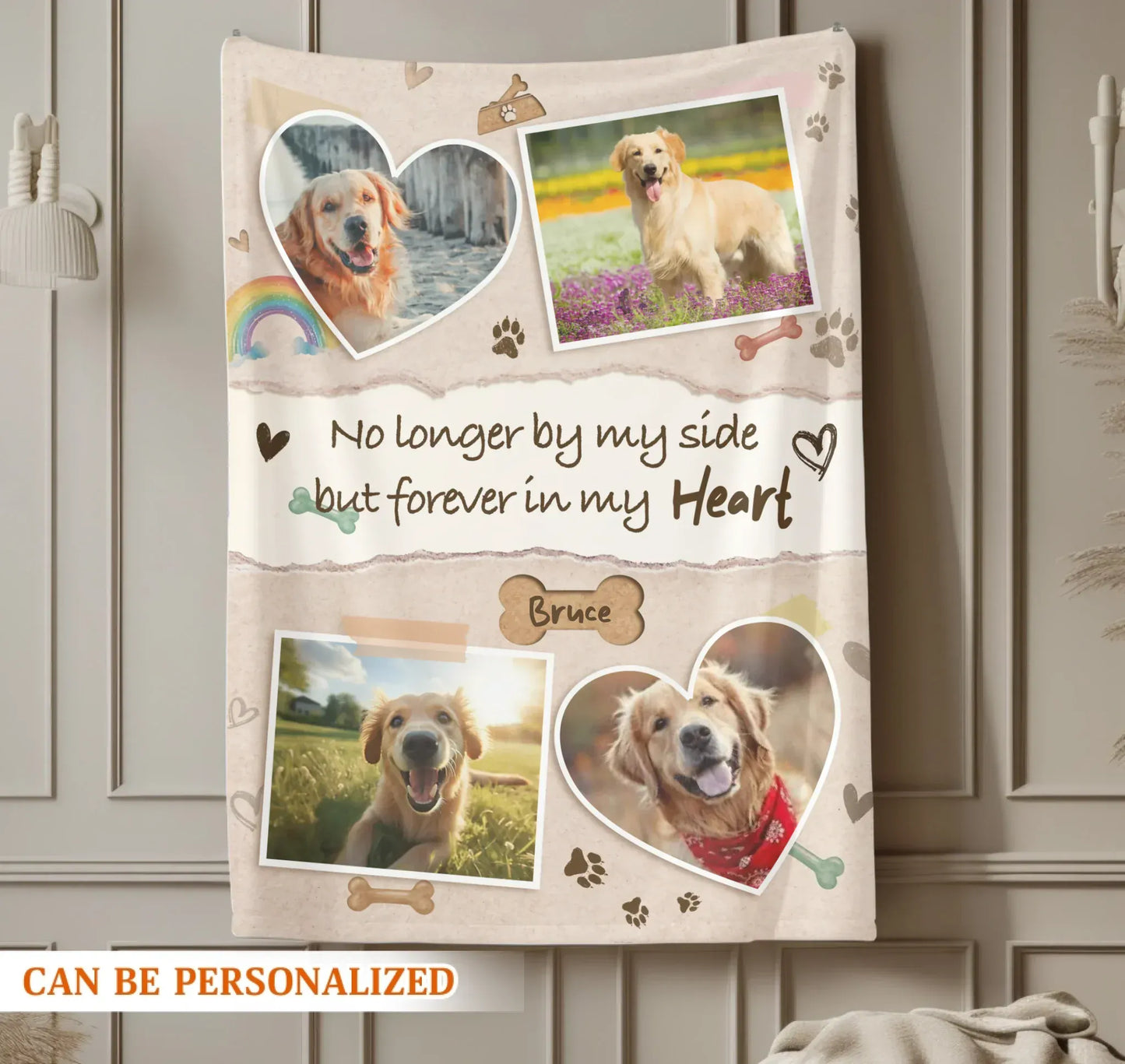 Personalized Blankets Forever In My Heart – Personalized Dog Memorial Photo Scrapbook Custom Blanket