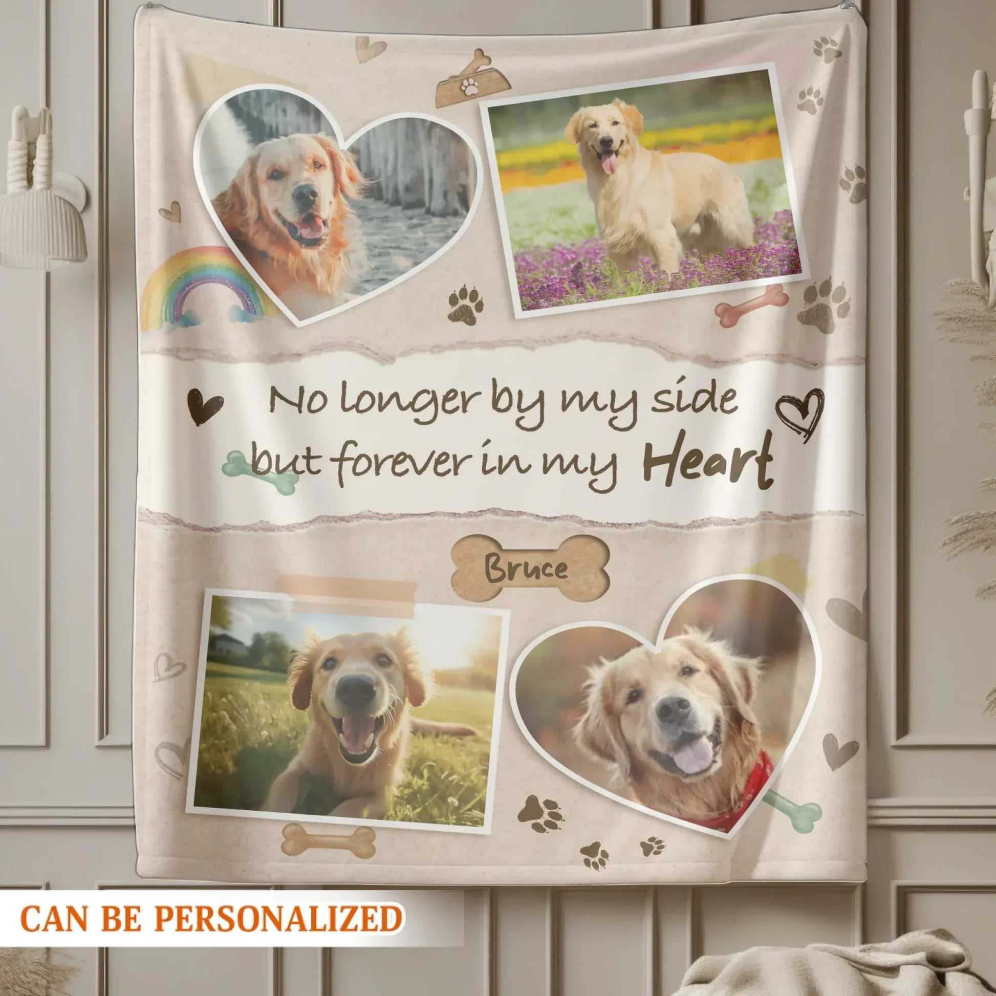 Personalized Blankets Forever In My Heart – Personalized Dog Memorial Photo Scrapbook Custom Blanket