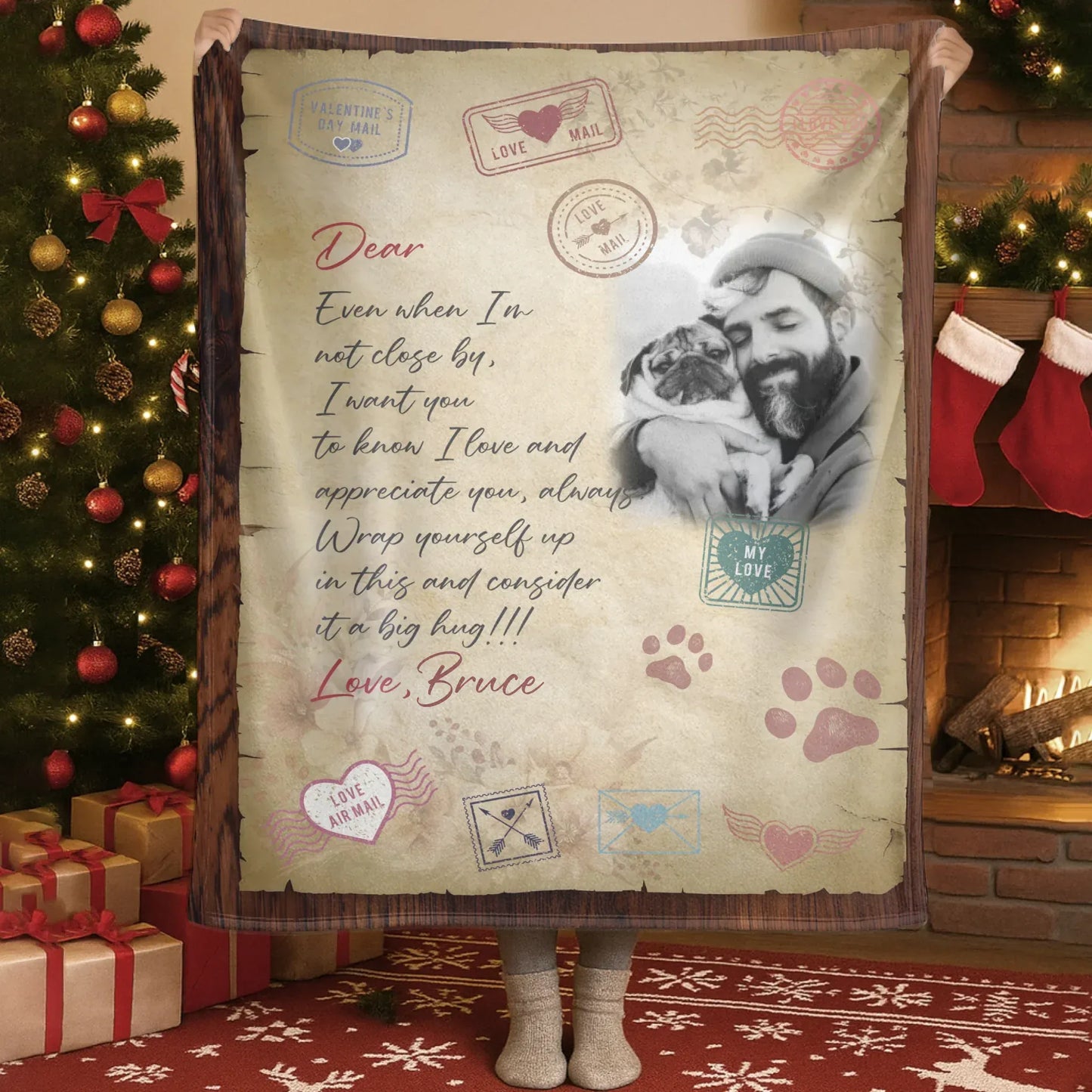 Personalized Blankets Blanket Custom KNT / White / 30x40in / 76x101cm My Love Air Mail To You - Personalized Dog Dad Photo Letter Custom Blanket