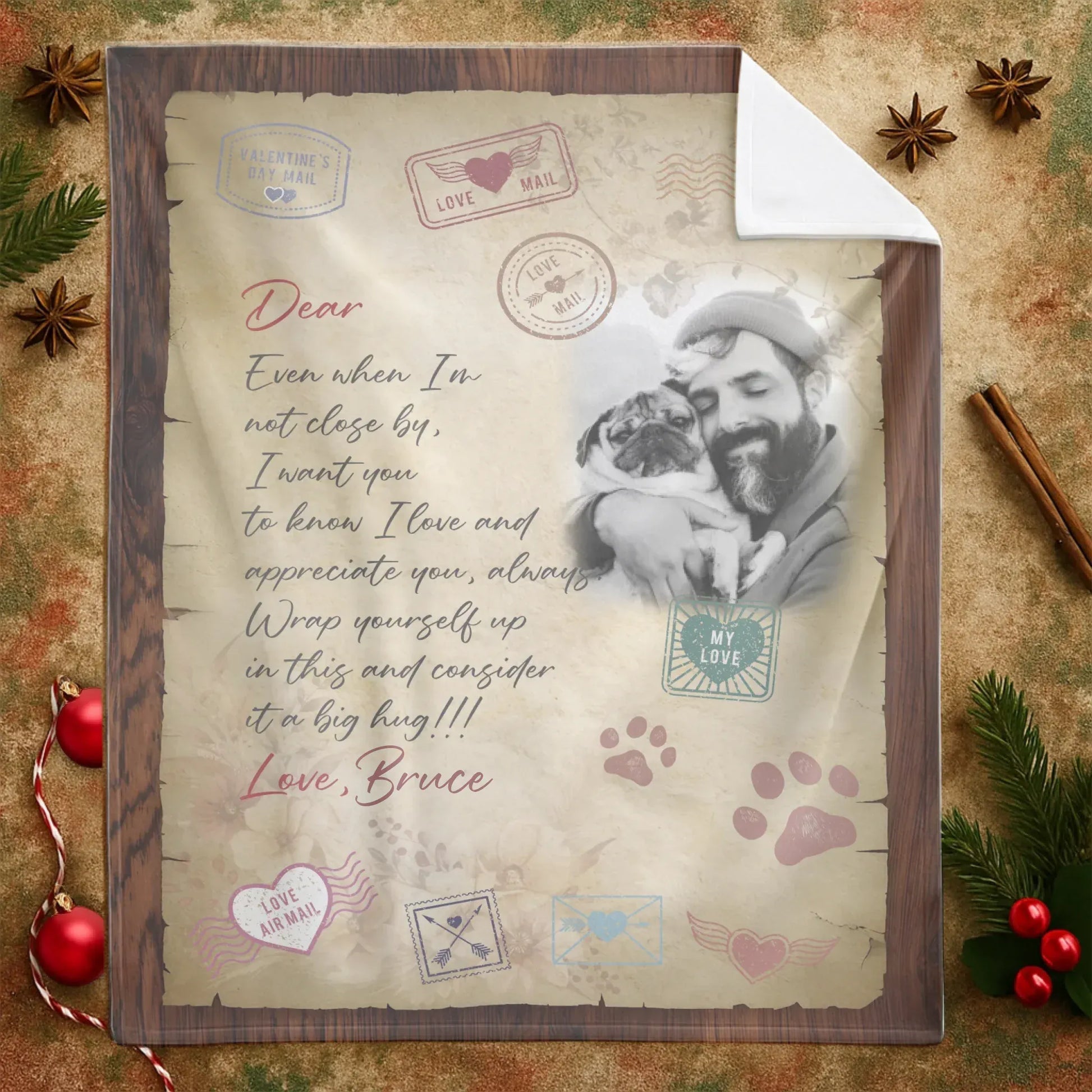 Personalized Blankets My Love Air Mail To You - Personalized Dog Dad Photo Letter Custom Blanket