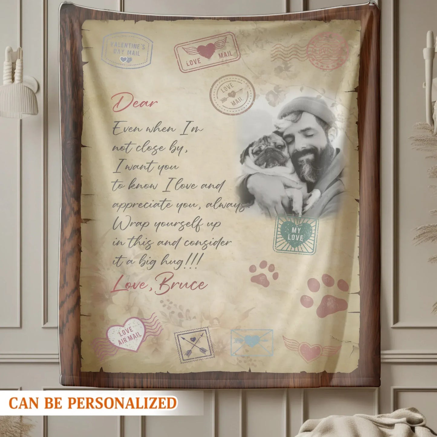 Personalized Blankets My Love Air Mail To You - Personalized Dog Dad Photo Letter Custom Blanket