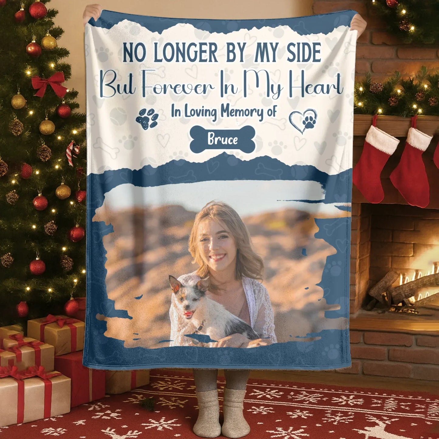 Personalized Blankets No Longer By My Side, But Forever In My Heart – Personalized Dog Memorial Photo Custom Blanket