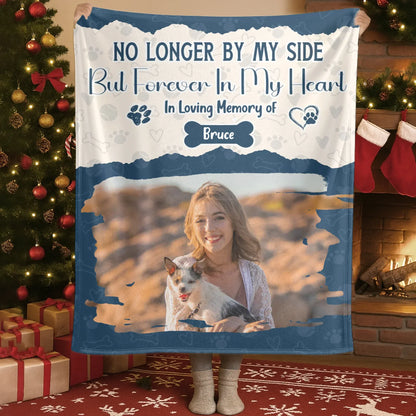 Personalized Blankets Blanket Custom KNT / White / 30x40in / 76x101cm No Longer By My Side, But Forever In My Heart – Personalized Dog Memorial Photo Custom Blanket