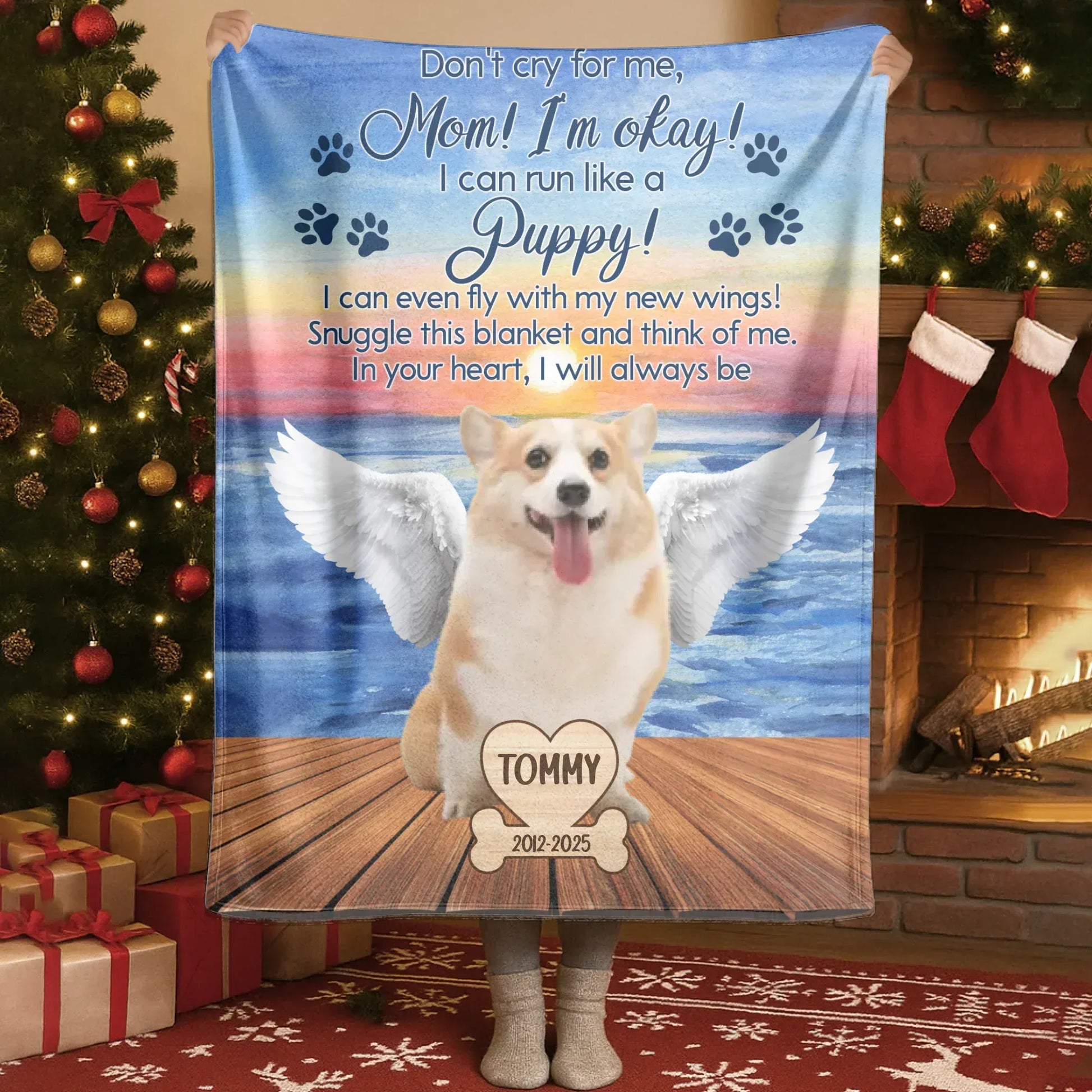 Personalized Blankets Mom, I'm Okay! I Can Run Like A Puppy! – Personalized Angel Dog Memorial Custom Blanket
