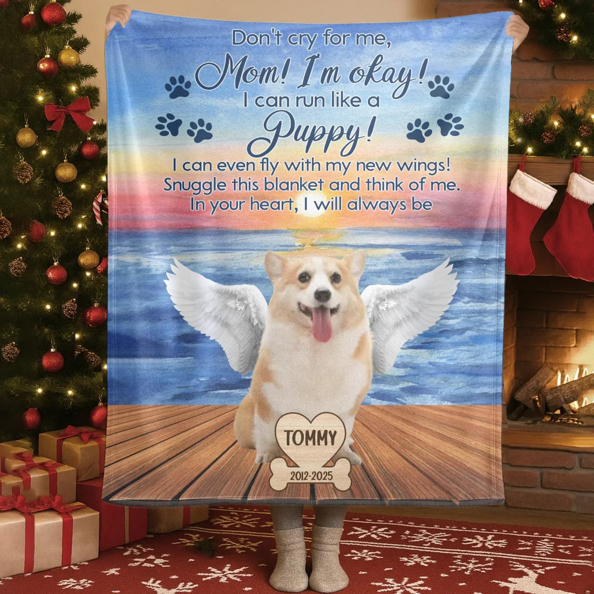 Personalized Blankets Blanket Custom KNT / White / 30x40in / 76x101cm Mom, I'm Okay! I Can Run Like A Puppy! – Personalized Angel Dog Memorial Custom Blanket