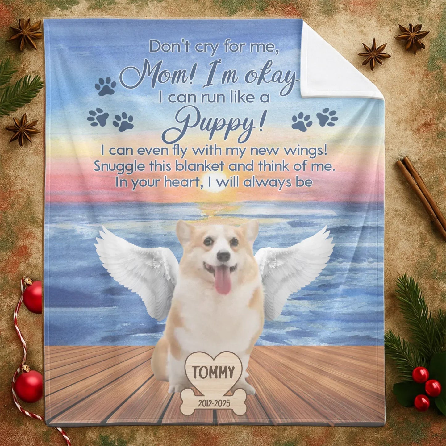Personalized Blankets Mom, I'm Okay! I Can Run Like A Puppy! – Personalized Angel Dog Memorial Custom Blanket