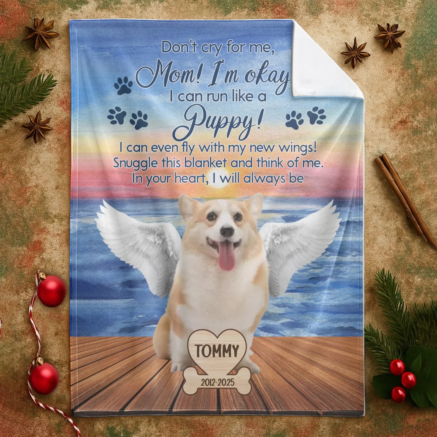 Personalized Blankets Mom, I'm Okay! I Can Run Like A Puppy! – Personalized Angel Dog Memorial Custom Blanket