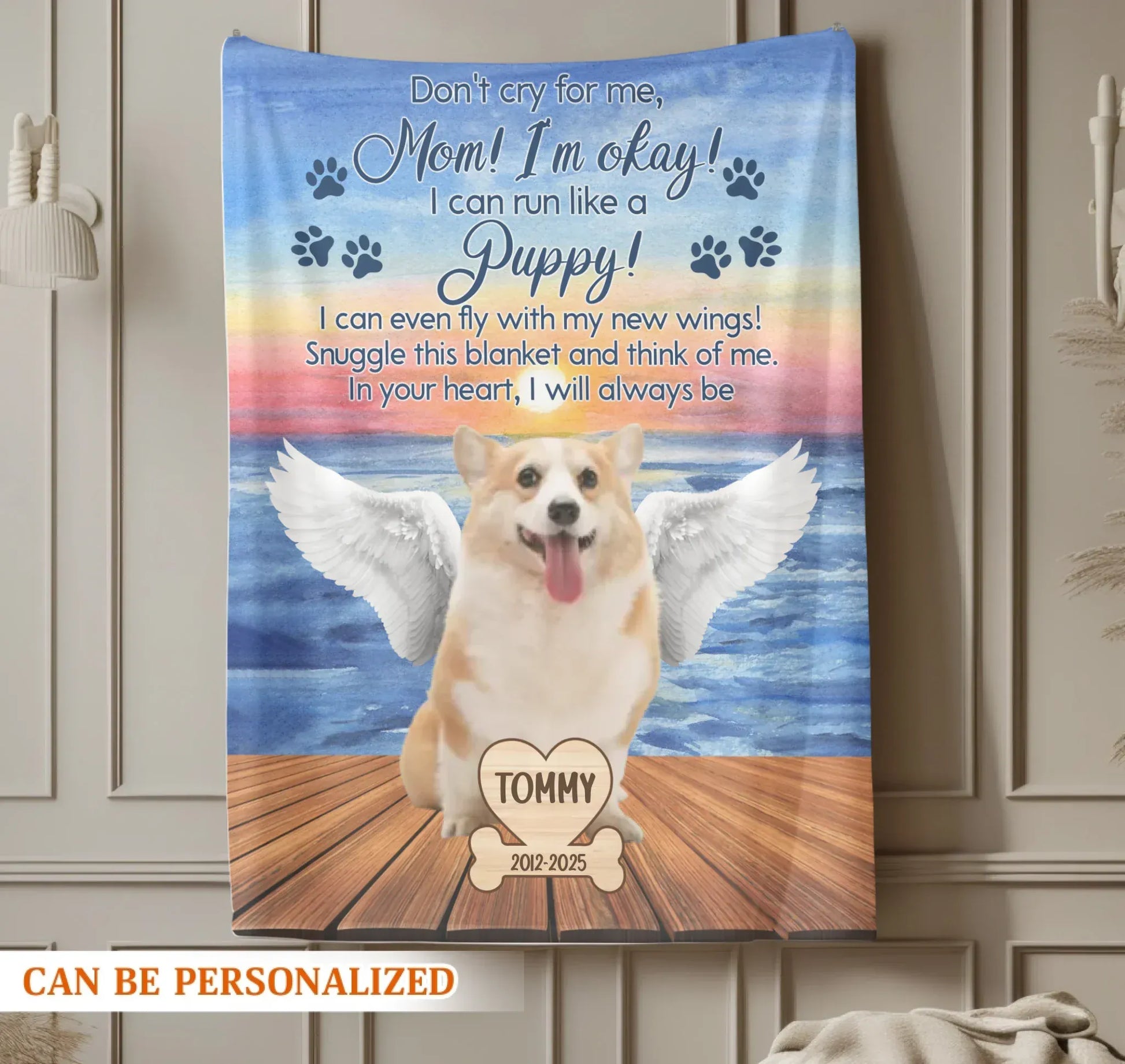 Personalized Blankets Mom, I'm Okay! I Can Run Like A Puppy! – Personalized Angel Dog Memorial Custom Blanket