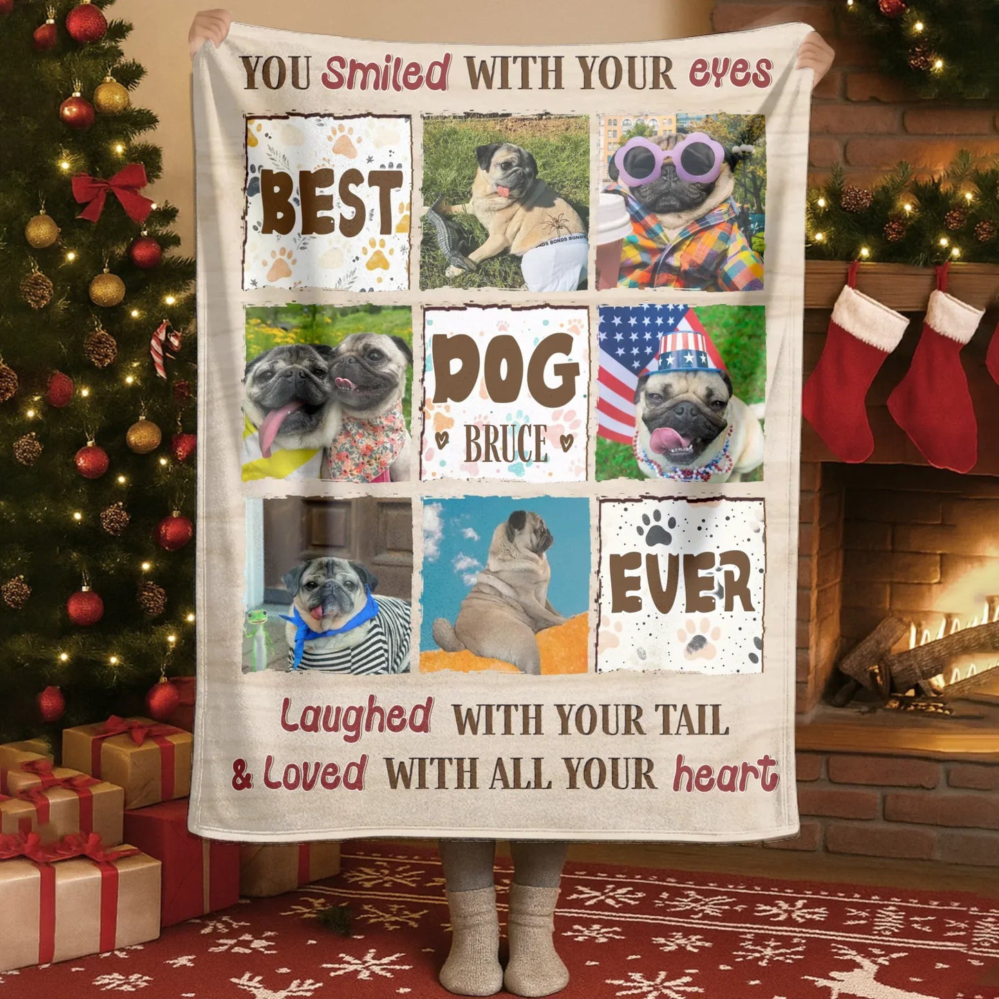 Personalized Blankets You Smiled With Your Eyes - Personalized Dog Memorial Photo Grid Custom Blanket