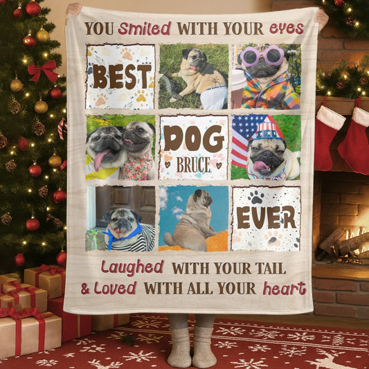Personalized Blankets Blanket Custom KNT / White / 30x40in / 76x101cm You Smiled With Your Eyes - Personalized Dog Memorial Photo Grid Custom Blanket