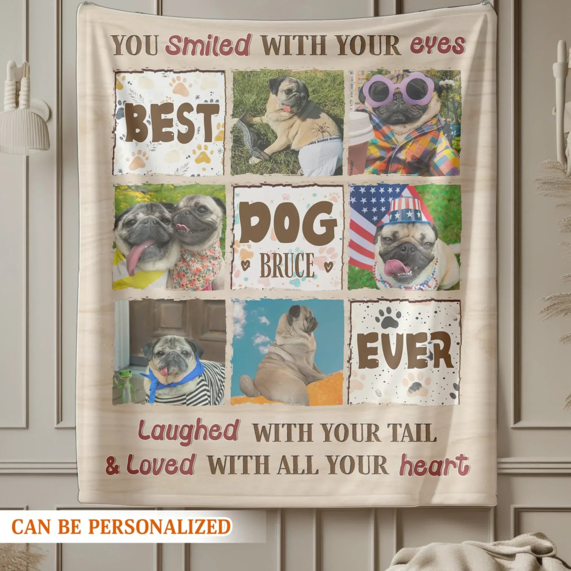 Personalized Blankets You Smiled With Your Eyes - Personalized Dog Memorial Photo Grid Custom Blanket