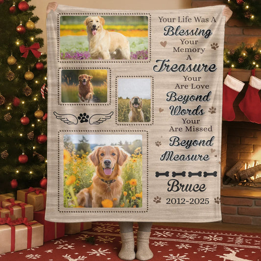 Personalized Blankets Blanket Custom KNT / White / 30x40in / 76x101cm Your Life Was A Blessing - Personalized Dog Memorial Photo & Name Custom Blanket