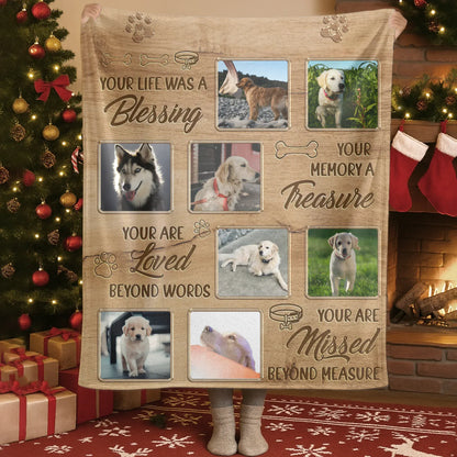 Personalized Blankets Blanket Custom KNT / White / 30x40in / 76x101cm Your Life Was A Blessing – Personalized Dog Memorial Photo Custom Wooden Pattern Blanket