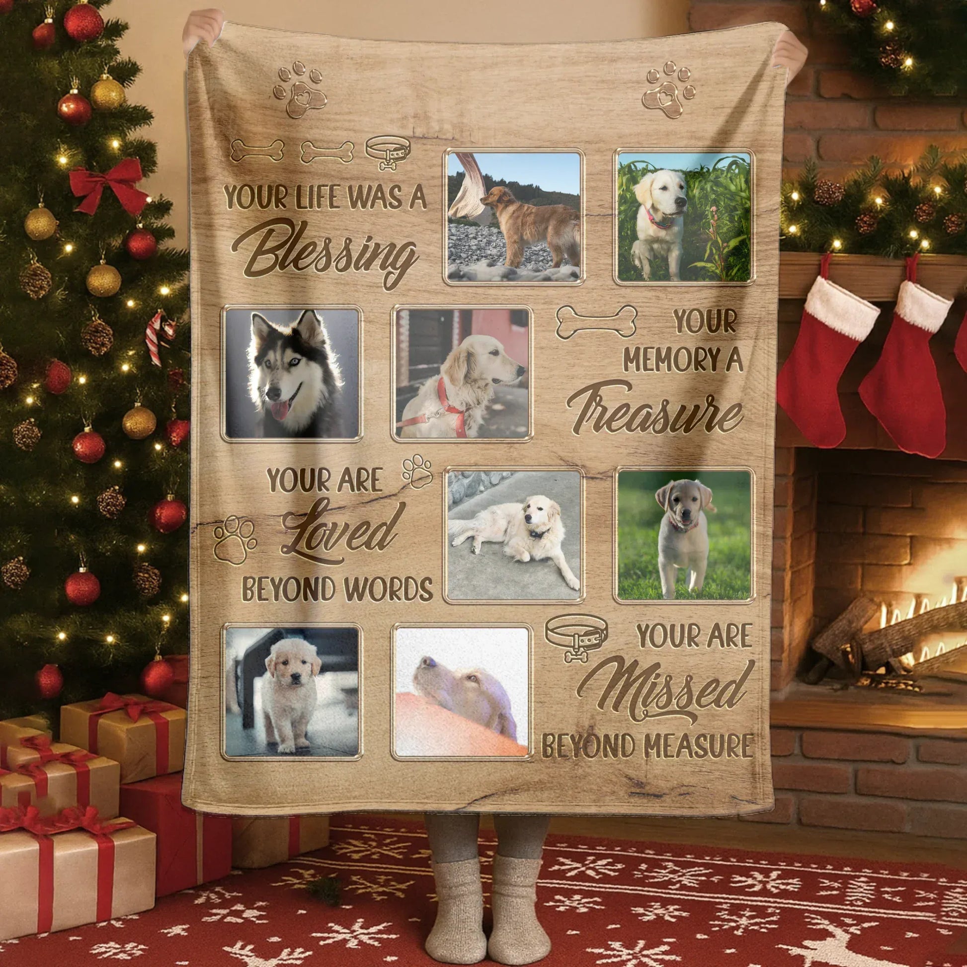 Personalized Blankets Your Life Was A Blessing – Personalized Dog Memorial Photo Custom Wooden Pattern Blanket