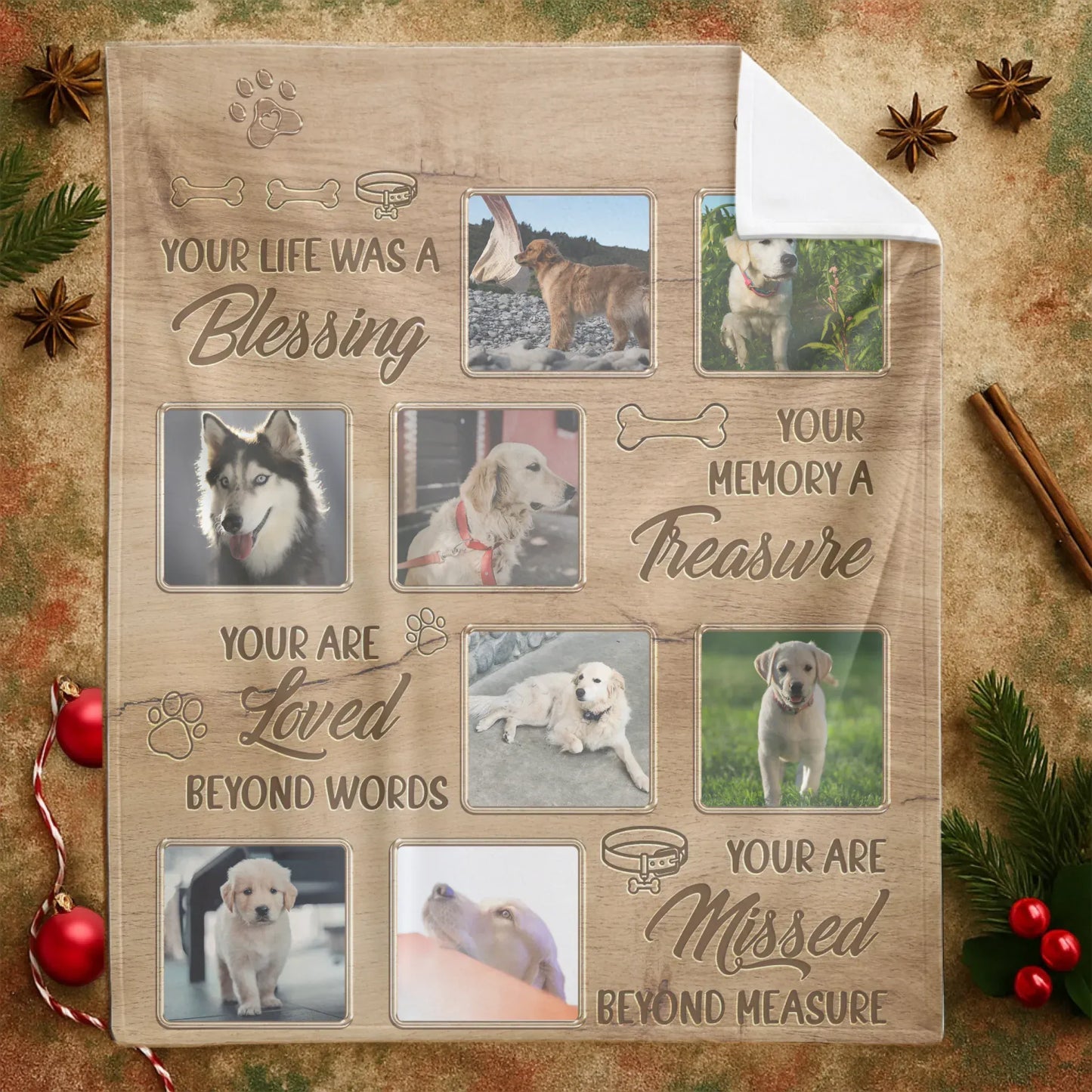 Personalized Blankets Your Life Was A Blessing – Personalized Dog Memorial Photo Custom Wooden Pattern Blanket