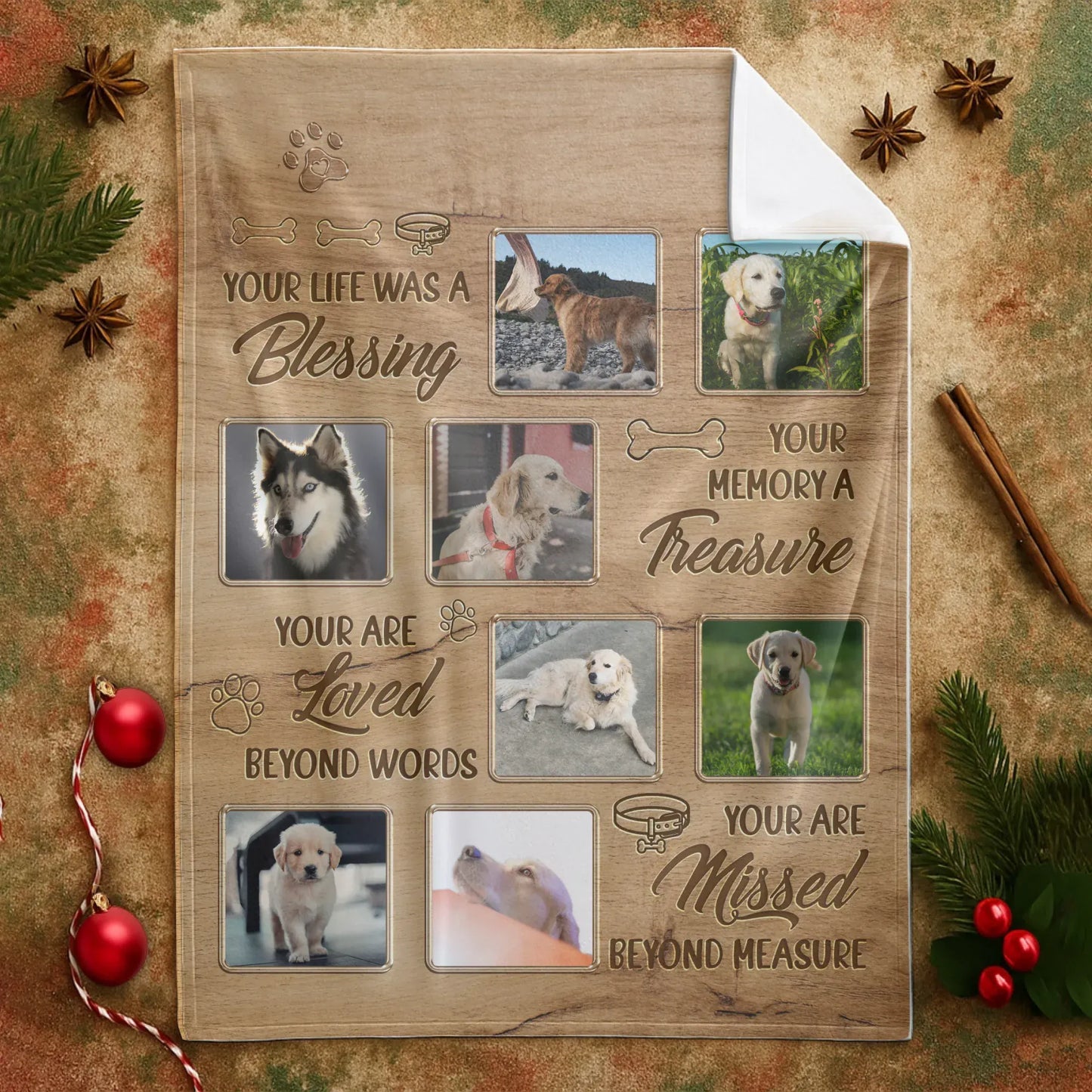 Personalized Blankets Your Life Was A Blessing – Personalized Dog Memorial Photo Custom Wooden Pattern Blanket