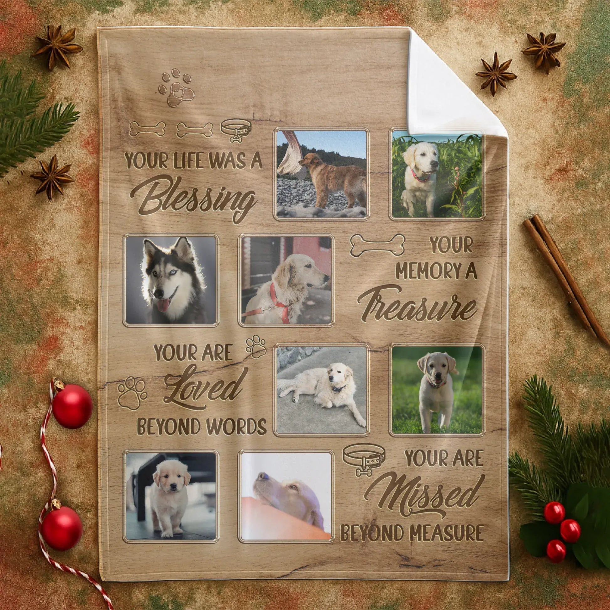 Personalized Blankets Your Life Was A Blessing – Personalized Dog Memorial Photo Custom Wooden Pattern Blanket
