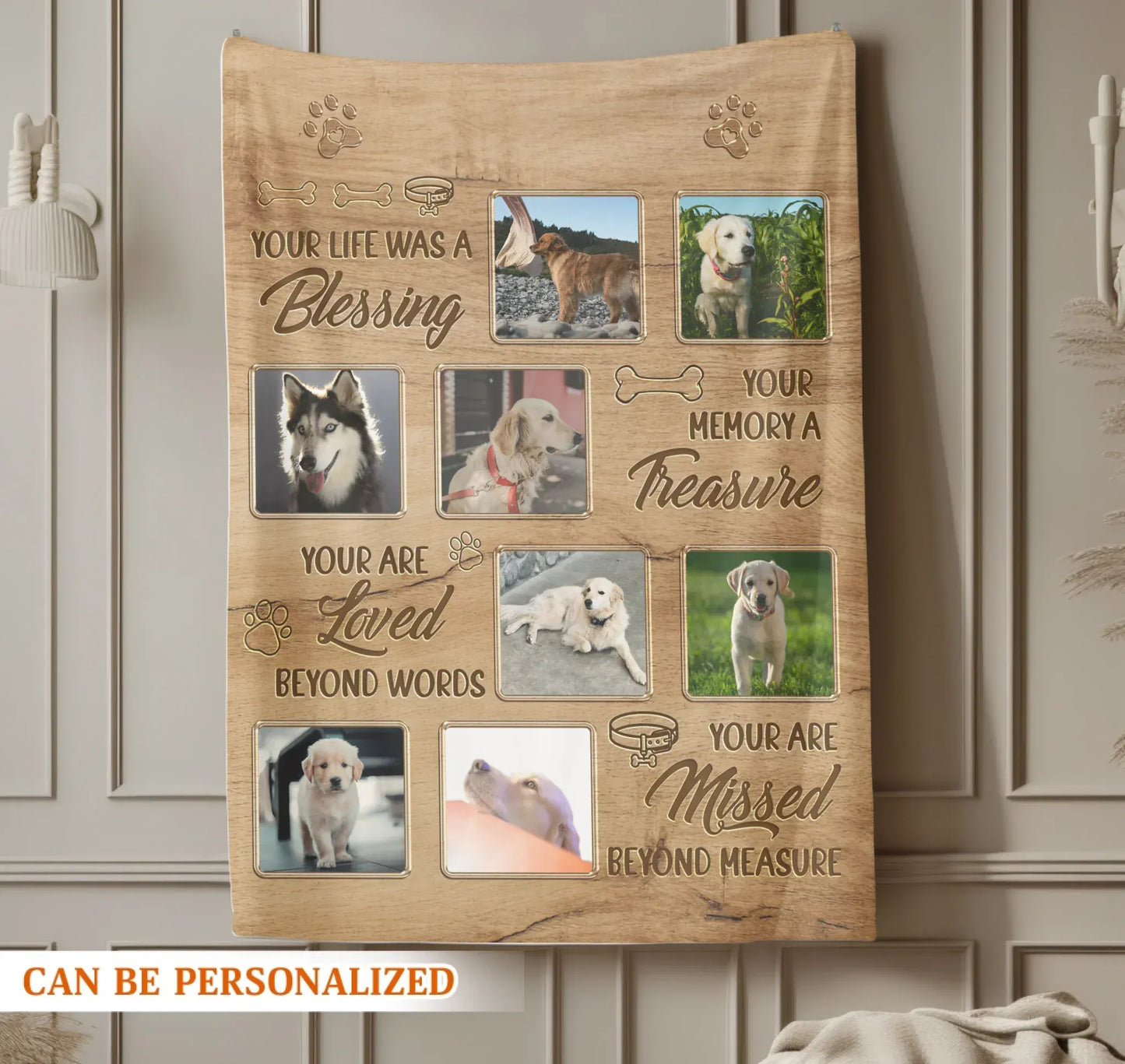Personalized Blankets Your Life Was A Blessing – Personalized Dog Memorial Photo Custom Wooden Pattern Blanket