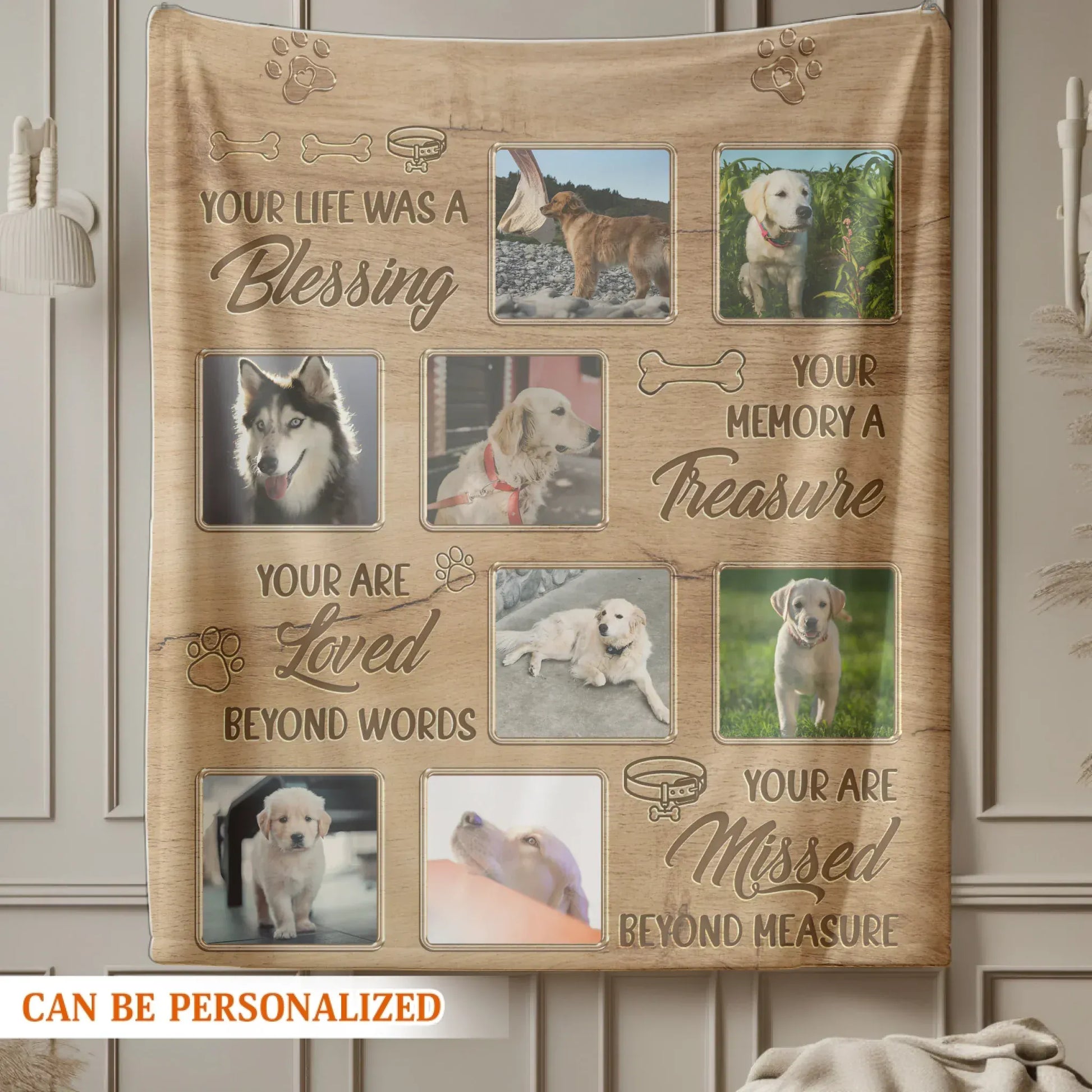 Personalized Blankets Your Life Was A Blessing – Personalized Dog Memorial Photo Custom Wooden Pattern Blanket