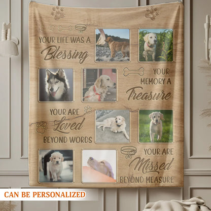 Personalized Blankets Your Life Was A Blessing – Personalized Dog Memorial Photo Custom Wooden Pattern Blanket