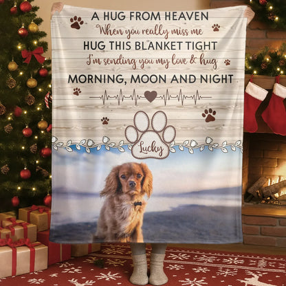 Personalized Blankets Blanket Custom KNT / White / 30x40in / 76x101cm A Hug From Heaven When You Really Miss Me - Personalized Dog Memorial Photo Blanket