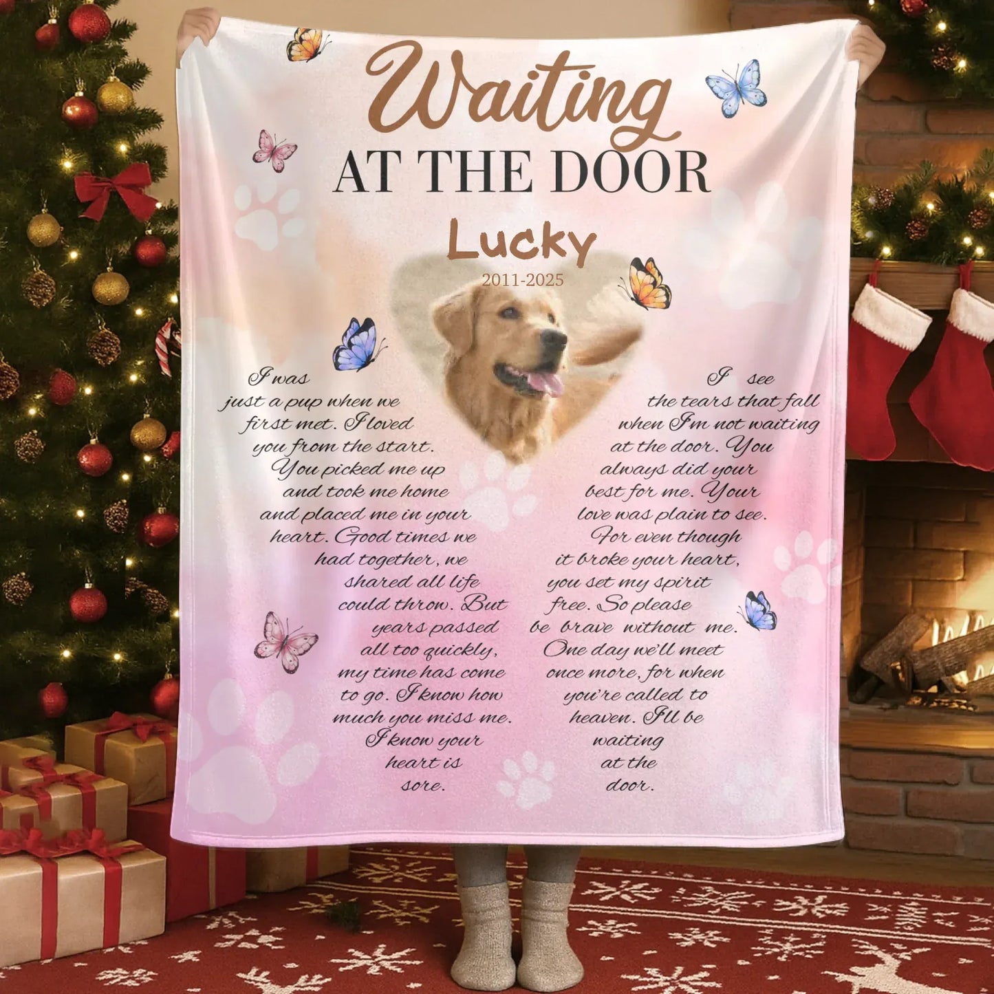 Personalized Blankets Blanket Custom KNT / White / 30x40in / 76x101cm Waiting At The Door - Personalized Dog Memorial Photo Custom Blanket