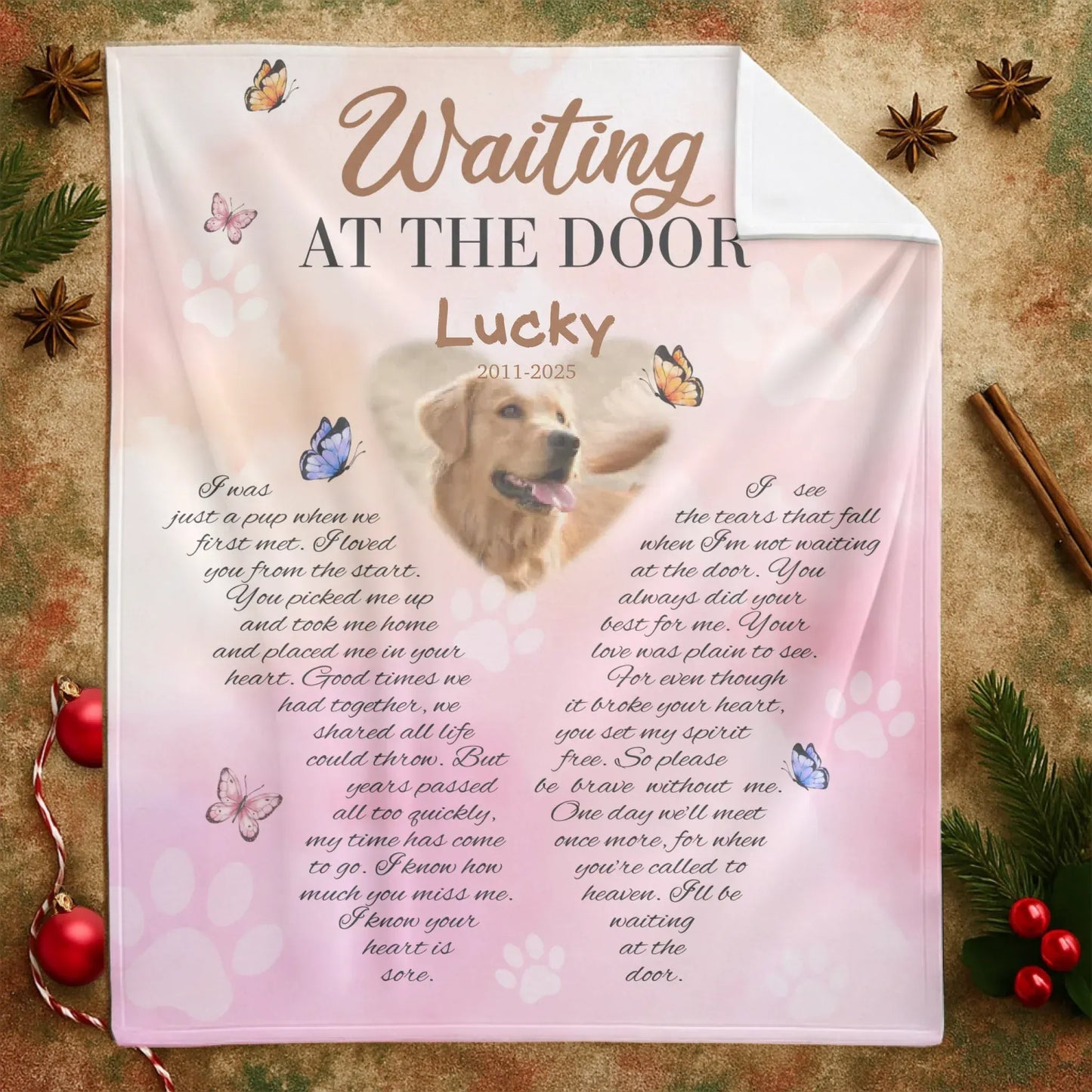 Personalized Blankets Waiting At The Door - Personalized Dog Memorial Photo Custom Blanket