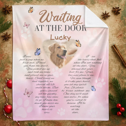 Personalized Blankets Waiting At The Door - Personalized Dog Memorial Photo Custom Blanket