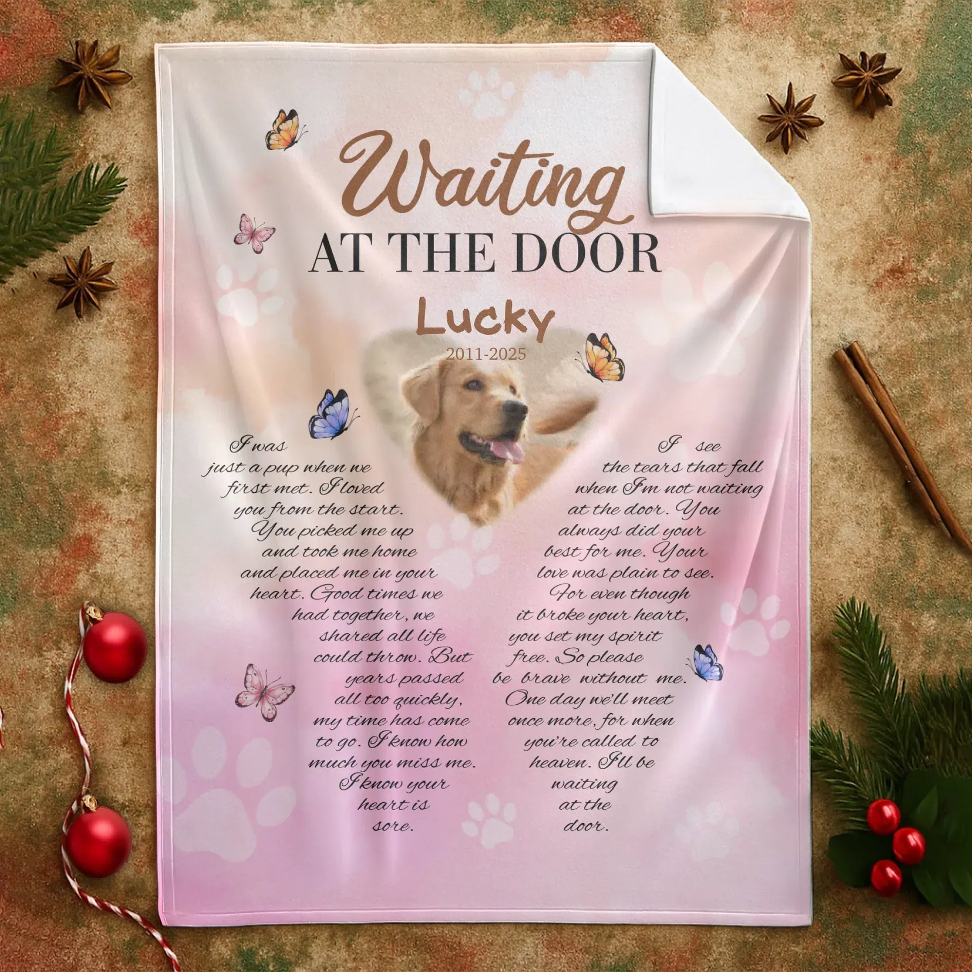 Personalized Blankets Waiting At The Door - Personalized Dog Memorial Photo Custom Blanket