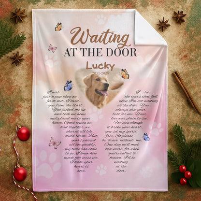 Personalized Blankets Waiting At The Door - Personalized Dog Memorial Photo Custom Blanket