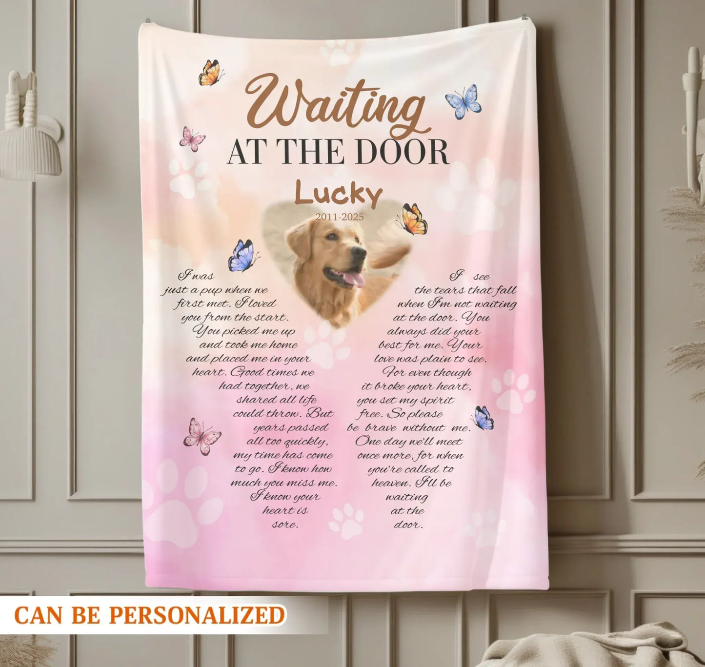 Personalized Blankets Waiting At The Door - Personalized Dog Memorial Photo Custom Blanket