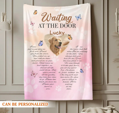 Personalized Blankets Waiting At The Door - Personalized Dog Memorial Photo Custom Blanket
