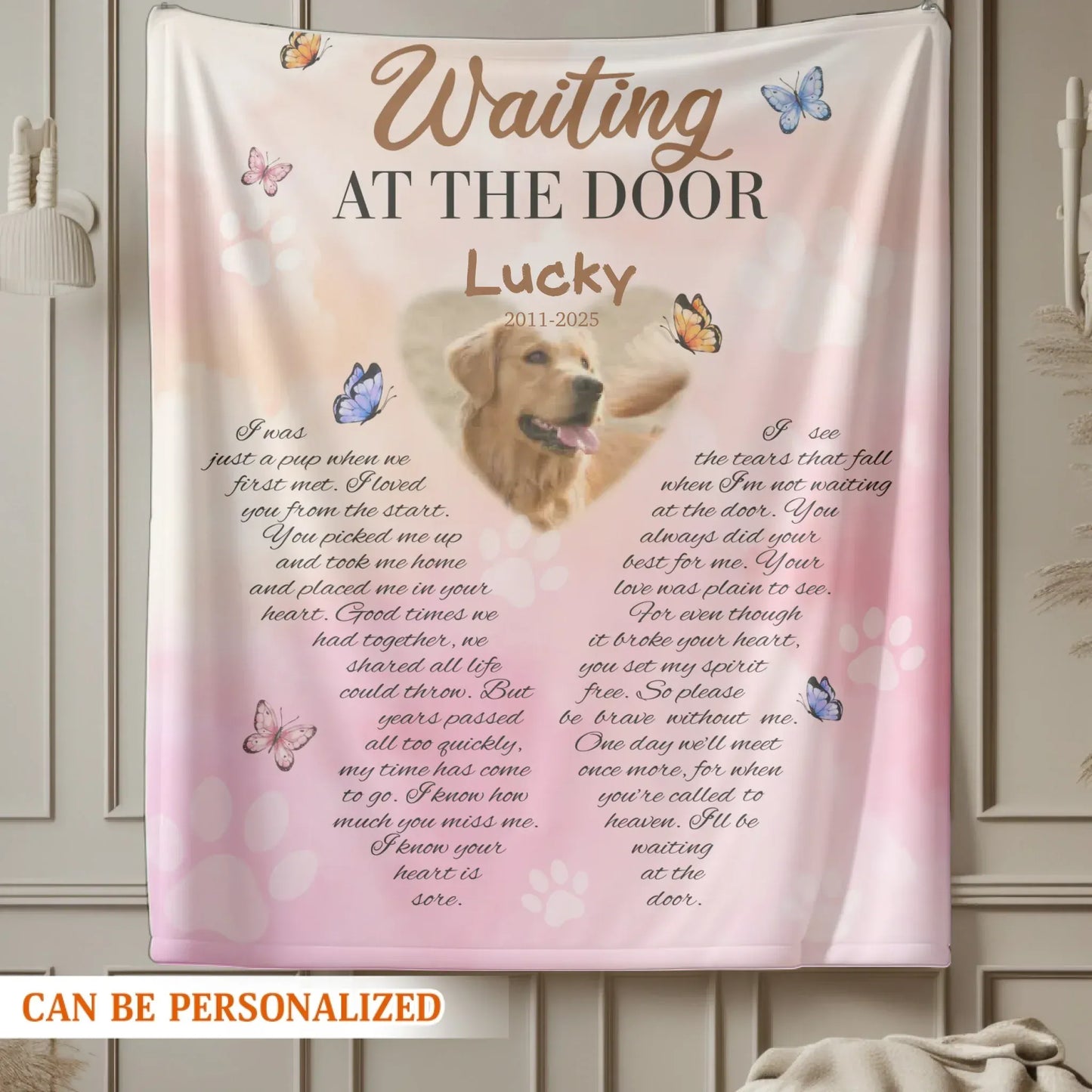 Personalized Blankets Waiting At The Door - Personalized Dog Memorial Photo Custom Blanket