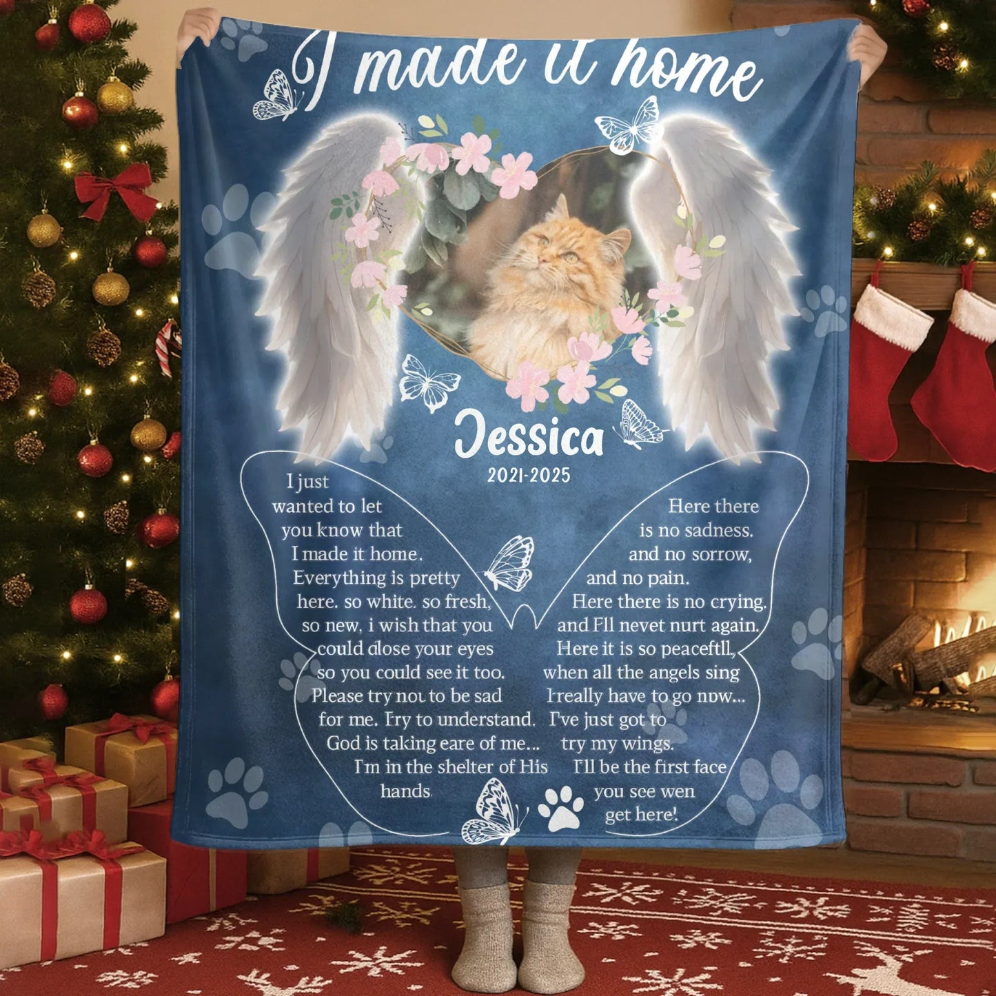 Personalized Blankets Blanket Custom KNT / White / 30x40in / 76x101cm I Made It Home - Personalized Cat Memorial Angel Wings Photo Custom Blanket