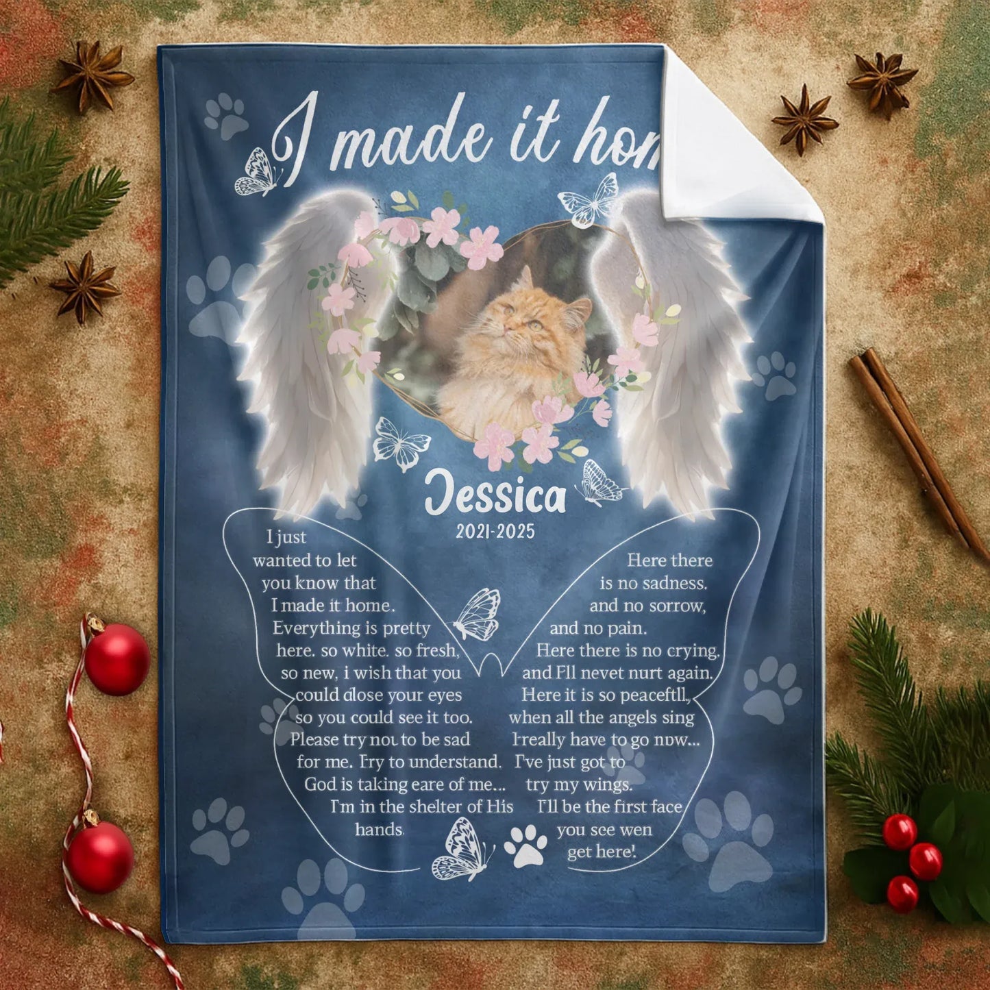 Personalized Blankets I Made It Home - Personalized Cat Memorial Angel Wings Photo Custom Blanket
