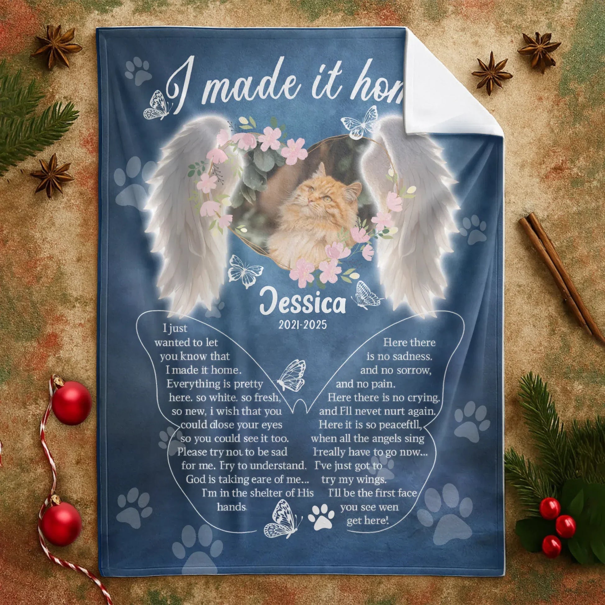 Personalized Blankets I Made It Home - Personalized Cat Memorial Angel Wings Photo Custom Blanket