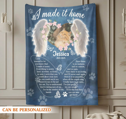 Personalized Blankets I Made It Home - Personalized Cat Memorial Angel Wings Photo Custom Blanket