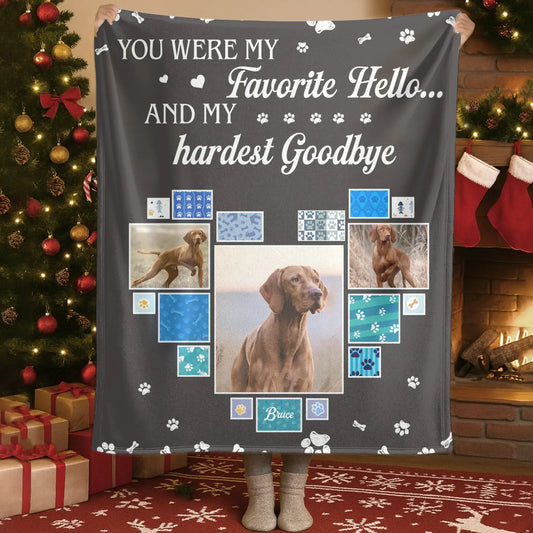 Personalized Blankets Blanket Custom KNT / White / 30x40in / 76x101cm Favorite Hello Hardest Goodbye - Personalized Dog Memorial Photo Custom Blanket
