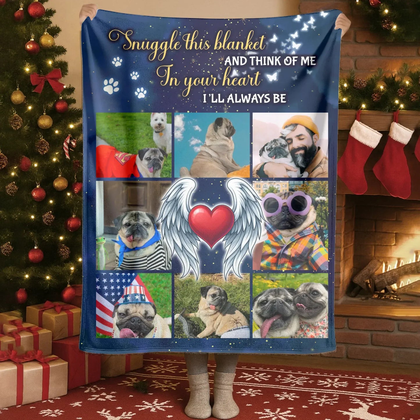 Personalized Blankets Snuggle This Blanket Think Of Me - Personalized Pet Memorial Photo Collage Custom Blanket
